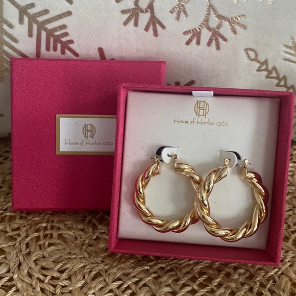 House of Harlow Gold Braided Hoop Earrings - Picture 2 of 7